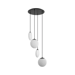 Lucande Pendellamper > hængelampe Lunelle, sort, glas, 4 lyskilder, Ø 40 cm
