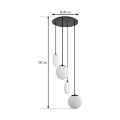 Lucande Pendellamper > hængelampe Lunelle, sort, glas, 4 lyskilder, Ø 40 cm