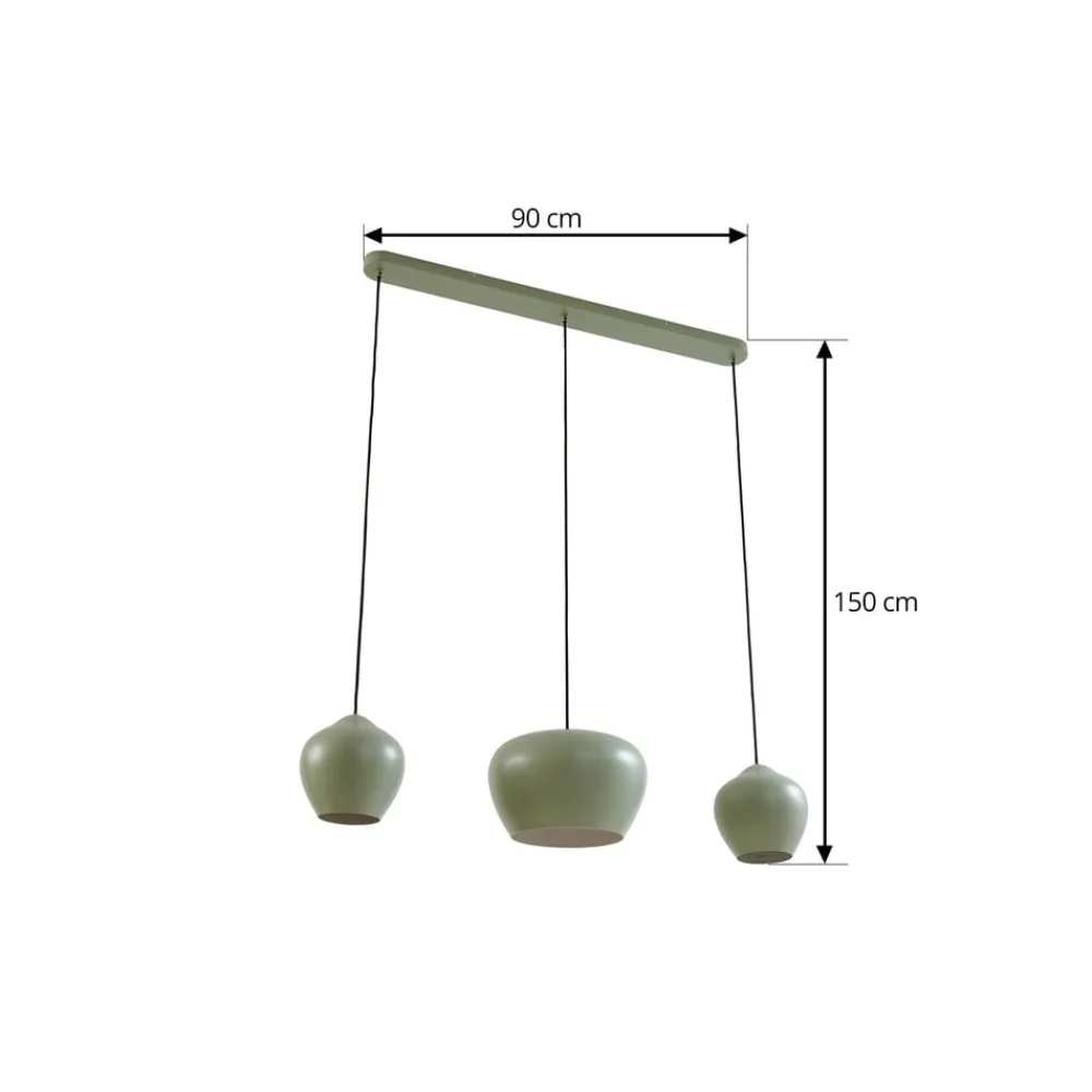 Lucande Pendellamper|Pendellamper > hængelampe Malisa, grøn, 3 lyskilder, metal, længde 90 cm