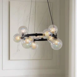 Lucande Pendellamper > hængelampe Marvi, Ø 68 cm, sort, glas, metal