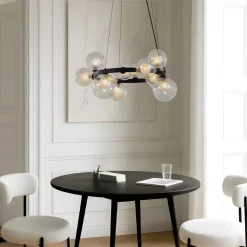 Lucande Pendellamper > hængelampe Marvi, Ø 68 cm, sort, glas, metal