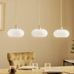 Pendellamper|Pendellamper ^ Lucande hængelampe Sharvil, 3 lyskilder, hvid, glas, 97 cm