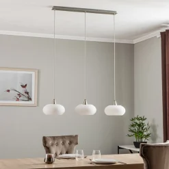 Pendellamper|Pendellamper ^ Lucande hængelampe Sharvil, 3 lyskilder, hvid, glas, 97 cm