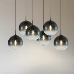 Lucande Pendellamper|Pendellamper > hængelampe Veloura, 6 lyskilder, 100 cm, glas, træ