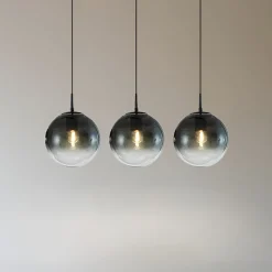 Pendellamper|Pendellamper ^ Lucande hængelampe Veloura, 3 lyskilder, 84 cm, glas, træ