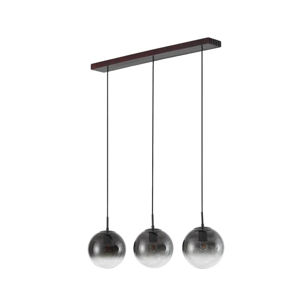 Pendellamper|Pendellamper ^ Lucande hængelampe Veloura, 3 lyskilder, 84 cm, glas, træ