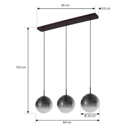 Pendellamper|Pendellamper ^ Lucande hængelampe Veloura, 3 lyskilder, 84 cm, glas, træ