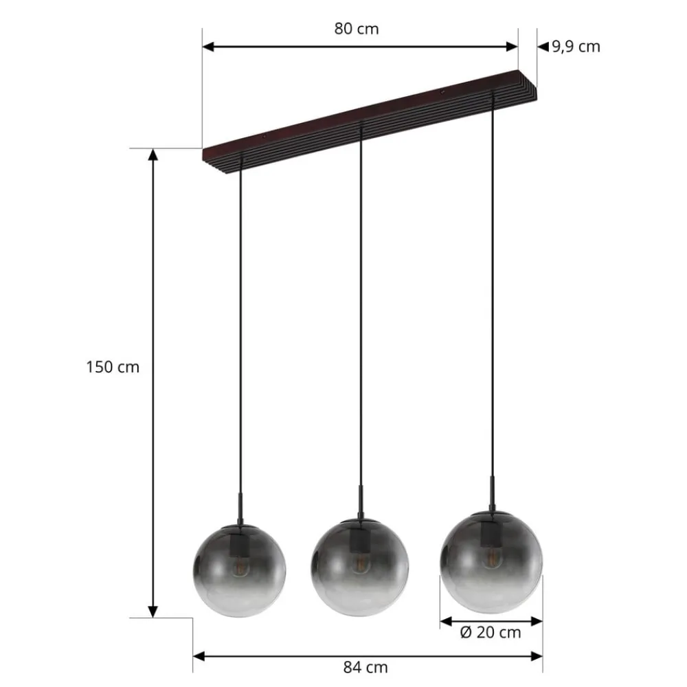 Pendellamper|Pendellamper ^ Lucande hængelampe Veloura, 3 lyskilder, 84 cm, glas, træ