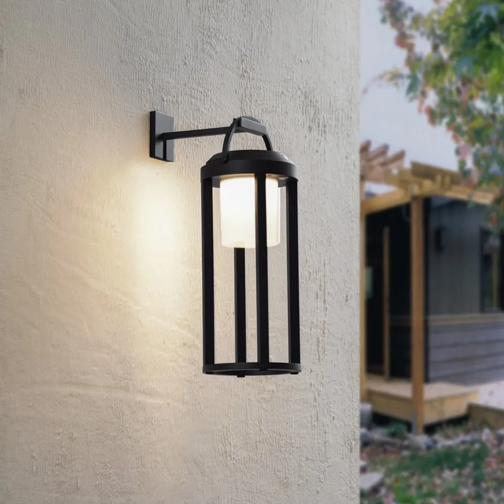 Solcellelamper|Terrassebelysning ^ Lucande 2-i-1 LED-solcellelampe Tilena, sort, rund, aluminium