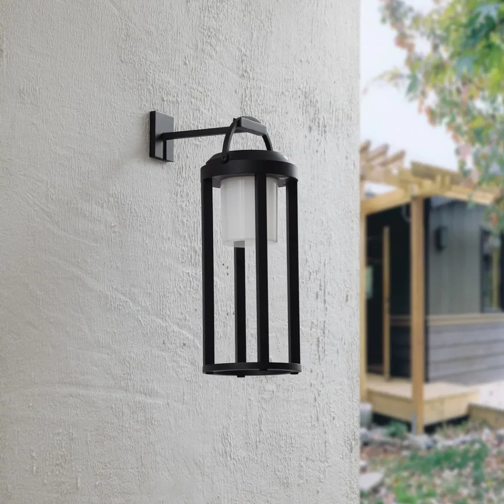 Solcellelamper|Terrassebelysning ^ Lucande 2-i-1 LED-solcellelampe Tilena, sort, rund, aluminium