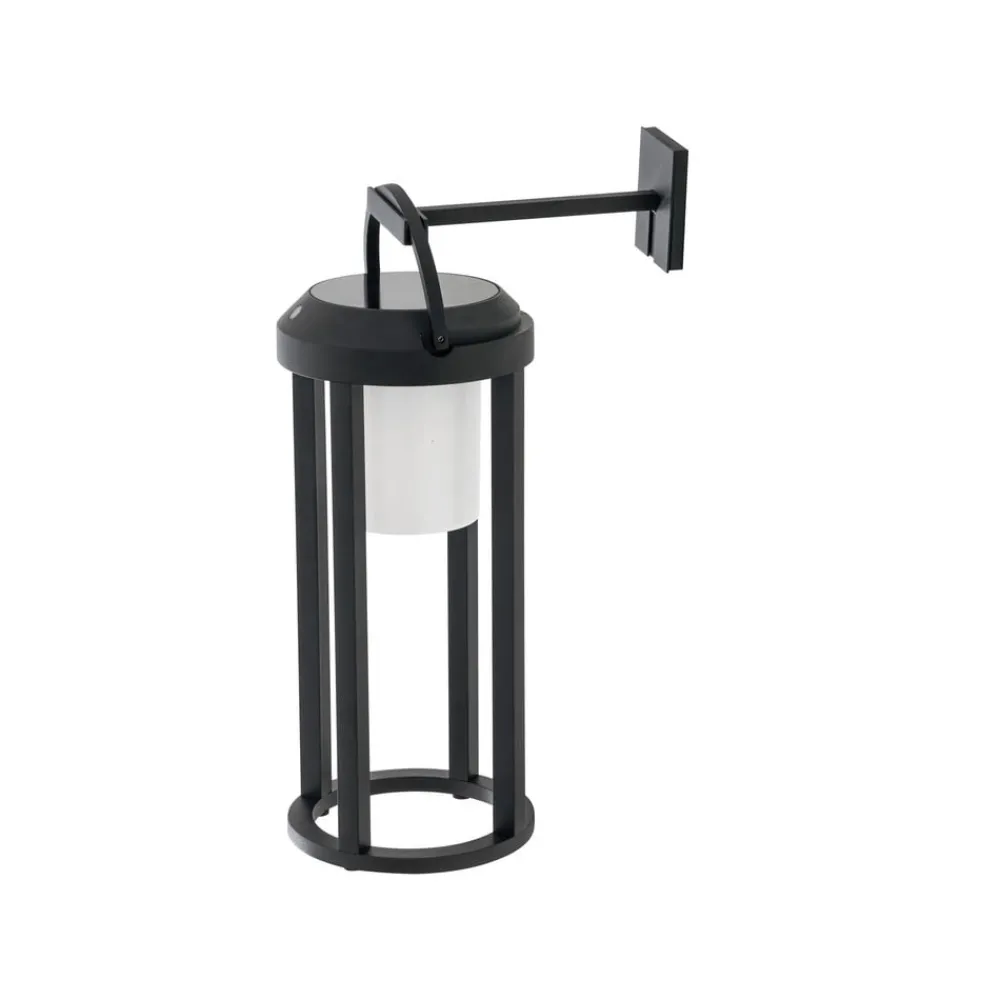 Solcellelamper|Terrassebelysning ^ Lucande 2-i-1 LED-solcellelampe Tilena, sort, rund, aluminium