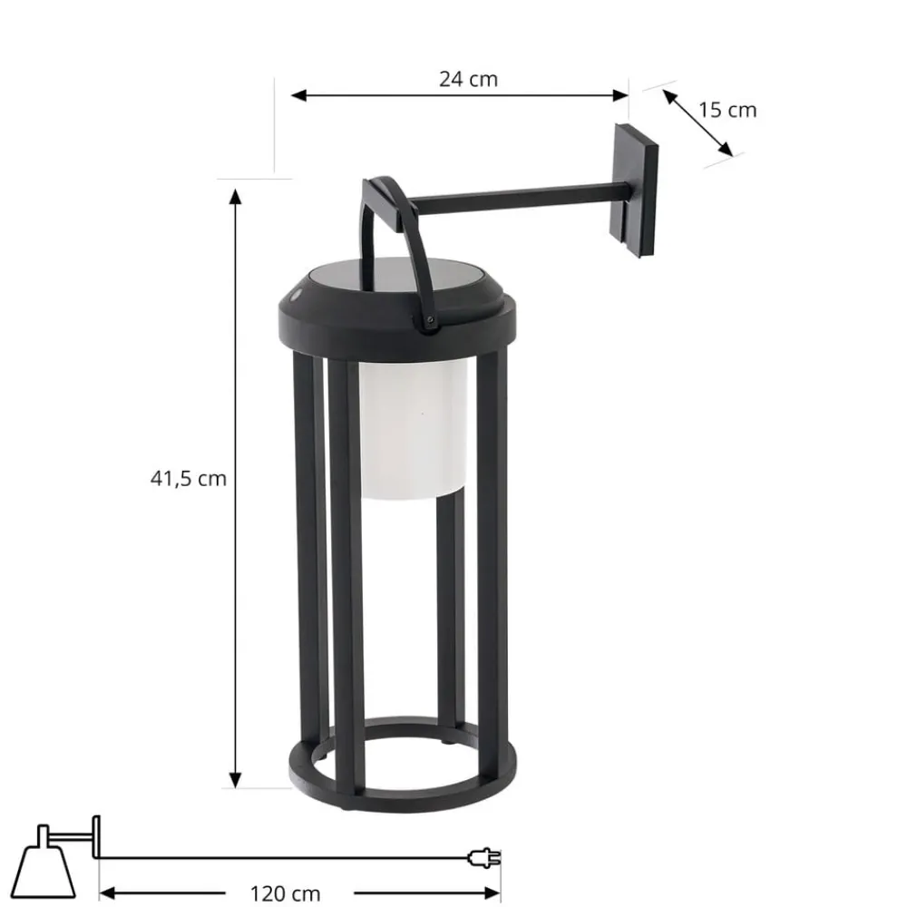 Solcellelamper|Terrassebelysning ^ Lucande 2-i-1 LED-solcellelampe Tilena, sort, rund, aluminium