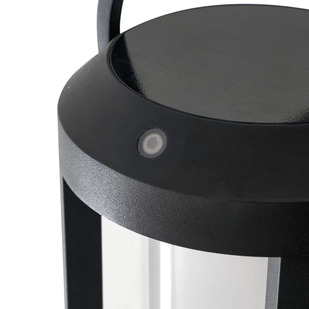 Solcellelamper|Terrassebelysning ^ Lucande 2-i-1 LED-solcellelampe Tilena, sort, rund, aluminium