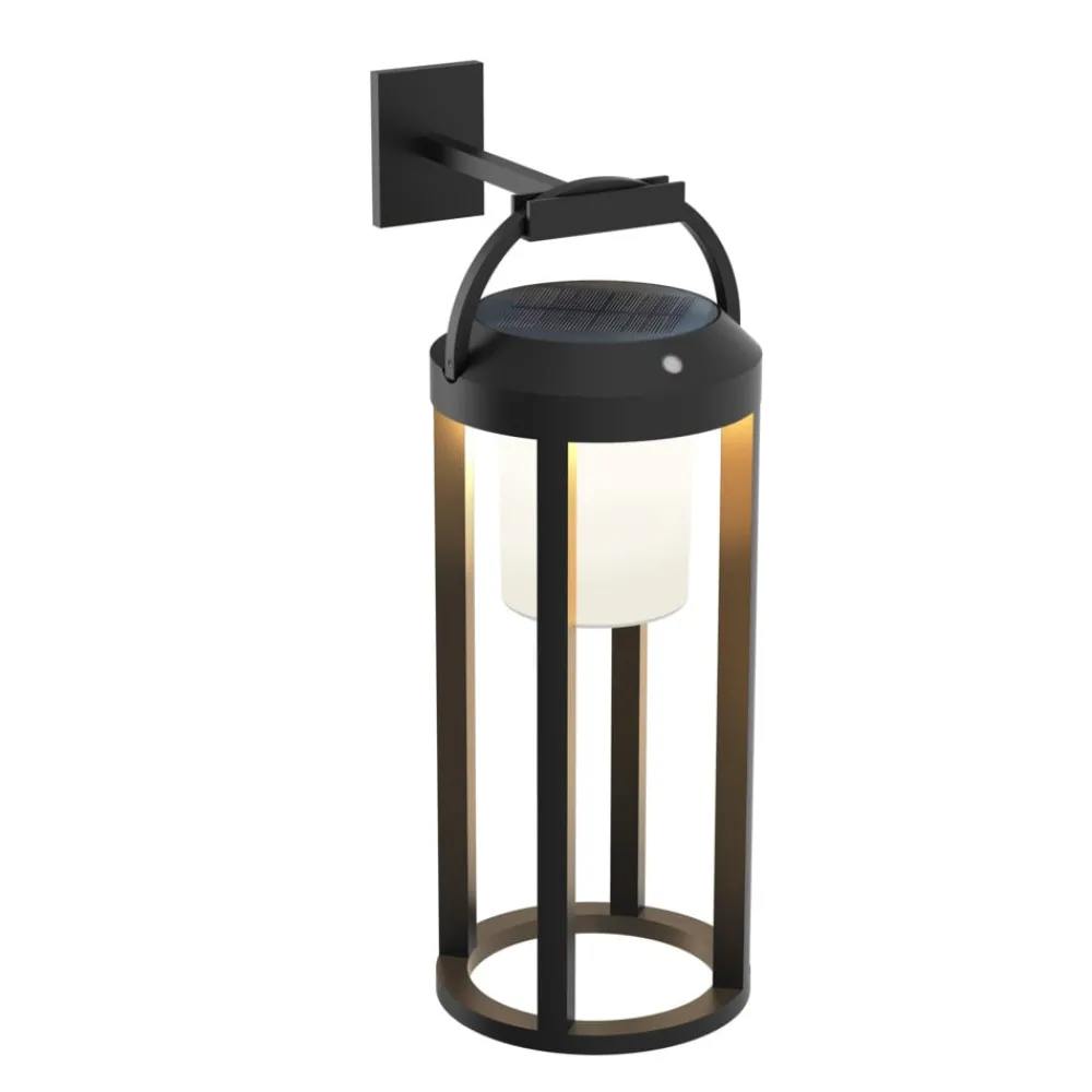 Solcellelamper|Terrassebelysning ^ Lucande 2-i-1 LED-solcellelampe Tilena, sort, rund, aluminium