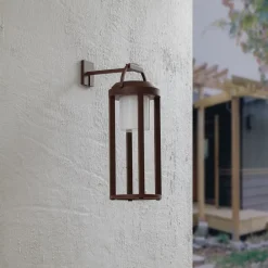 Lucande Solcellelamper|Terrassebelysning > 2-i-1 LED-solcelle-væglampe Tilena, rustfarvet, rund, aluminium