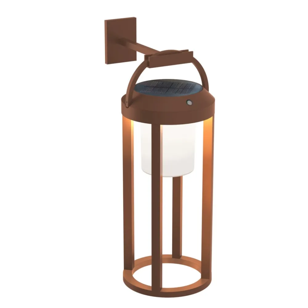 Lucande Solcellelamper|Terrassebelysning > 2-i-1 LED-solcelle-væglampe Tilena, rustfarvet, rund, aluminium