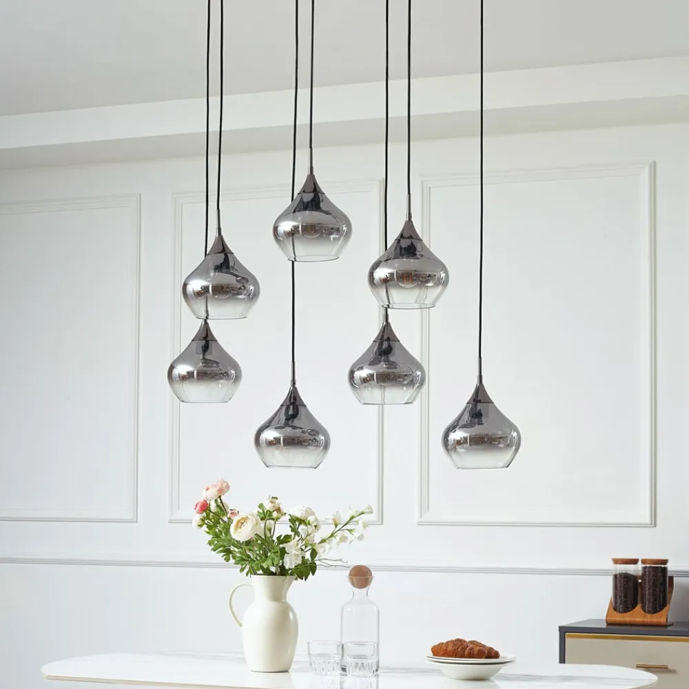 Pendellamper ^ Lucande Jarven hængelampe, 7 lyskilder, sort, glas