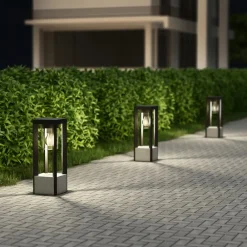 Lucande Terrassebelysning|Sokkellamper > Kalisa sokkellampe, E27, IP44, 42 cm, grå, metal