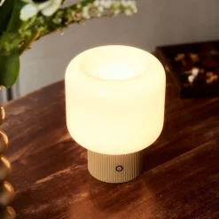 Lucande Bordlamper > LED-batteridrevet bordlampe Katrin Palme, beige, glas