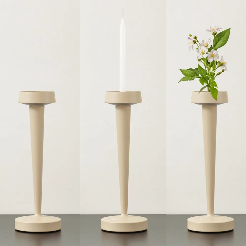Dekorationsbelysning ^ Lucande LED-batteridrevet lysestage Lea, vase, beige, 28 cm