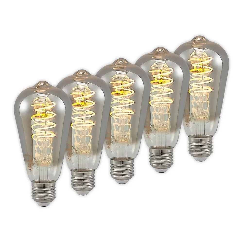 Lucande Dæmpbar Led-Pære|Filament Pære > LED E27 ST64 4W 1.800K dæmpes, titan 5 stk