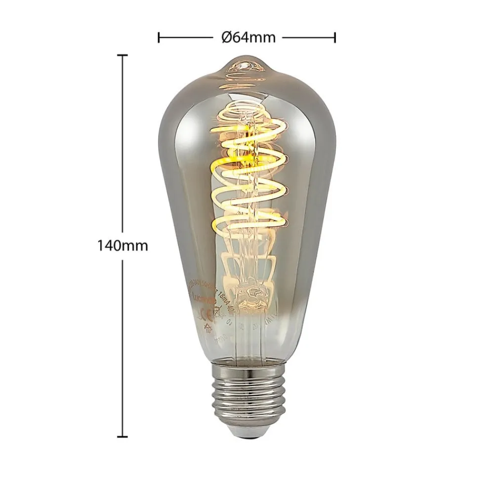 Lucande Dæmpbar Led-Pære|Filament Pære > LED E27 ST64 4W 1.800K dæmpes, titan 5 stk