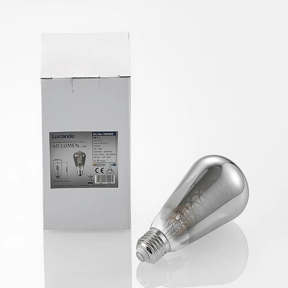 Lucande Dæmpbar Led-Pære|Filament Pære > LED E27 ST64 4W 1.800K dæmpes, titan 5 stk