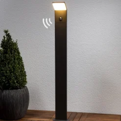 Gadebelysning ^ Lucande LED-gadelampe Nevio, sensor, 100 cm, antracit