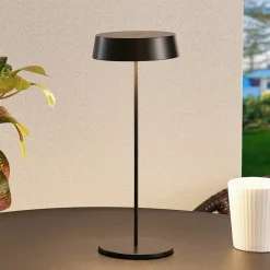 Terrassebelysning|Bordlamper ^ Lucande LED genopladelig bordlampe Tibia, sort, aluminium, USB, IP54