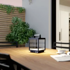 Dekorationsbelysning|Terrassebelysning ^ Lucande LED genopladelig bordlampe Cube, aluminium, IP54, dæmpbar