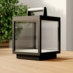 Dekorationsbelysning|Terrassebelysning ^ Lucande LED genopladelig bordlampe Cube, aluminium, IP54, dæmpbar