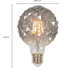 Lucande Dæmpbar Led-Pære|Filament Pære > LED-globepære G95, E27 3,8W, 1800K, struktur, røgfarvet