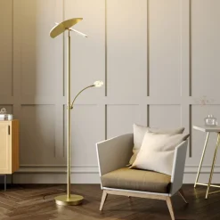 Pendellamper|Gulvlamper ^ Lucande LED-gulvlampe Anniki, messing, justerbar, dæmpbar