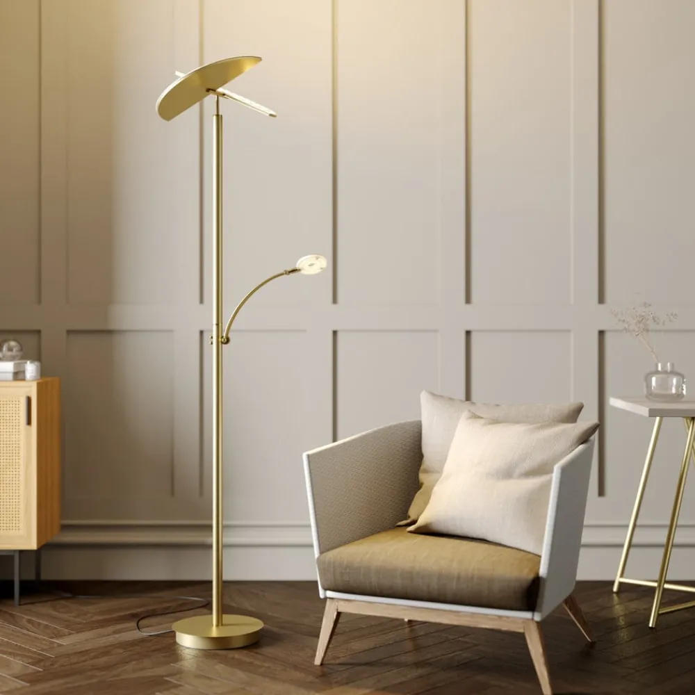 Pendellamper|Gulvlamper ^ Lucande LED-gulvlampe Anniki, messing, justerbar, dæmpbar