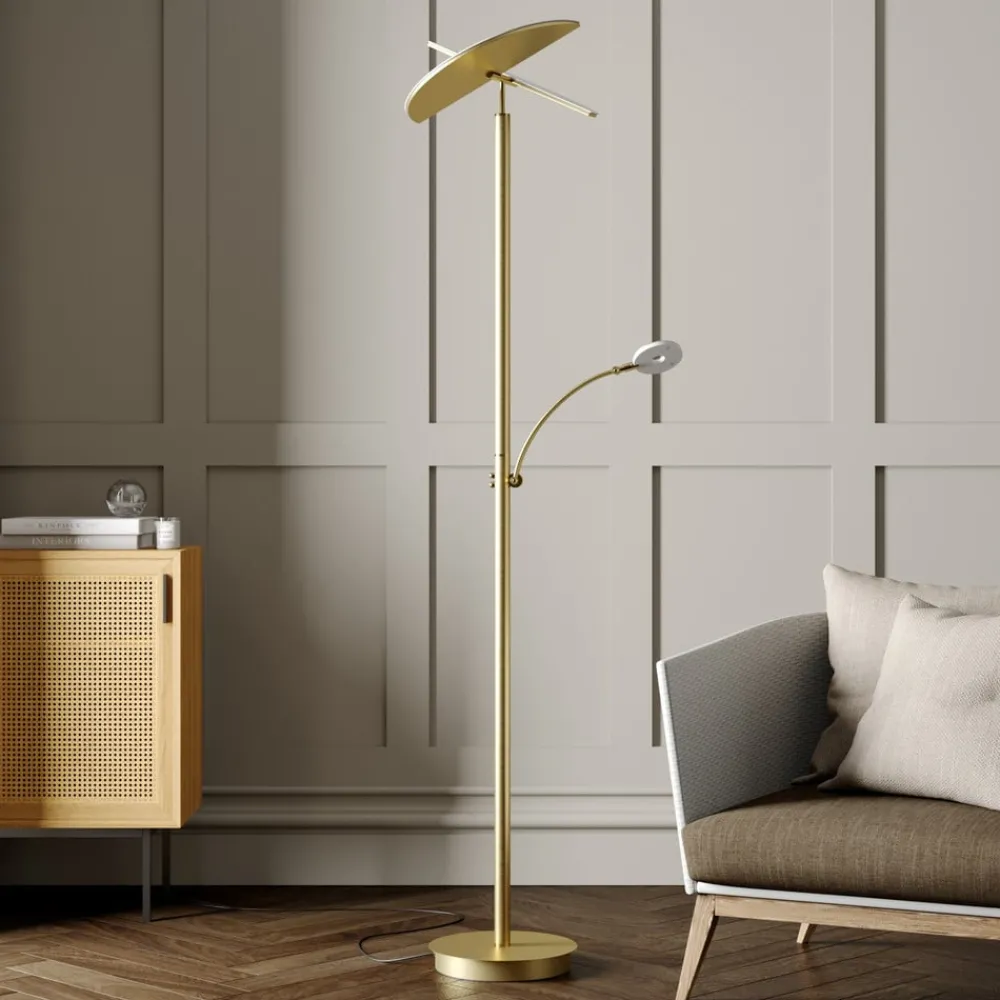 Pendellamper|Gulvlamper ^ Lucande LED-gulvlampe Anniki, messing, justerbar, dæmpbar