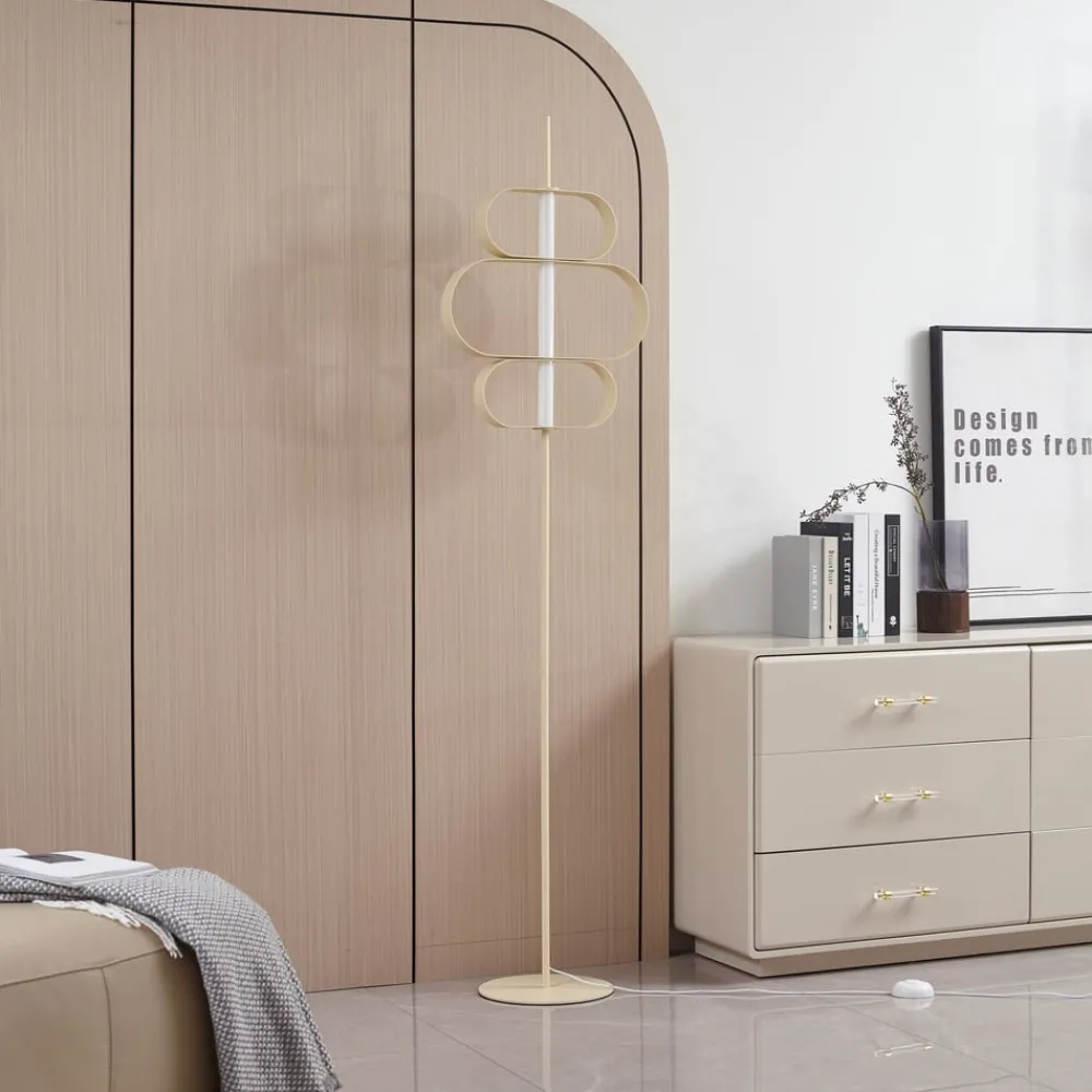 Lucande Gulvlamper|Gulvlamper > LED-gulvlampe Audrina, beige, metal, dæmpbar