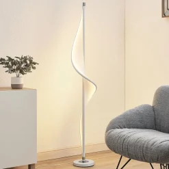 Gang|Pendellamper ^ Lucande LED-gulvlampe Edano, 154 cm, hvid, tekstil, dæmpbar