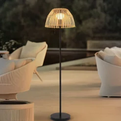 Lucande Solcellelamper|Terrassebelysning > LED-gulvlampe Eligio, bambus, Ø 39 cm, RGB