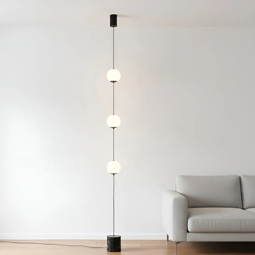 Lucande Pendellamper|Gulvlamper > LED-gulvlampe Sphere, sort/opal, glas, dæmpbar