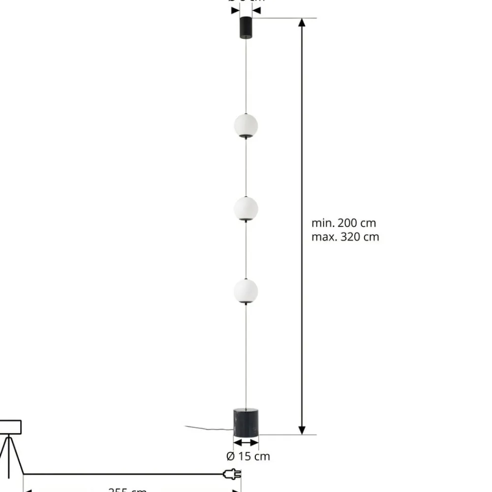 Lucande Pendellamper|Gulvlamper > LED-gulvlampe Sphere, sort/opal, glas, dæmpbar