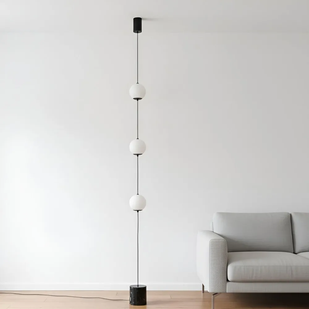 Lucande Pendellamper|Gulvlamper > LED-gulvlampe Sphere, sort/opal, glas, dæmpbar