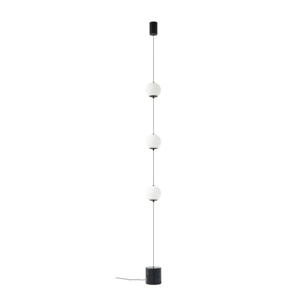 Lucande Pendellamper|Gulvlamper > LED-gulvlampe Sphere, sort/opal, glas, dæmpbar