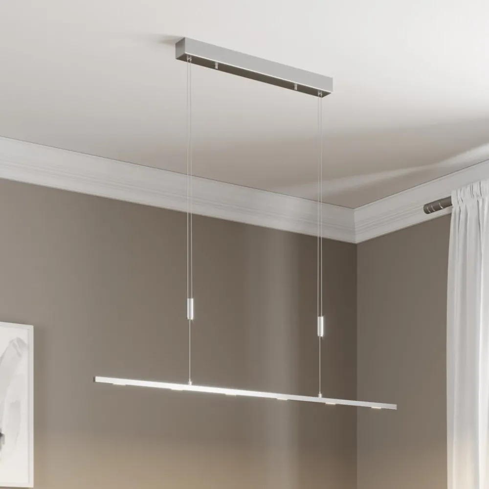 Lucande Arbejdsrum/Kontor|Pendellamper > LED-hængelampe Arnik, 120 cm, nikkelfarvet, dæmpbar