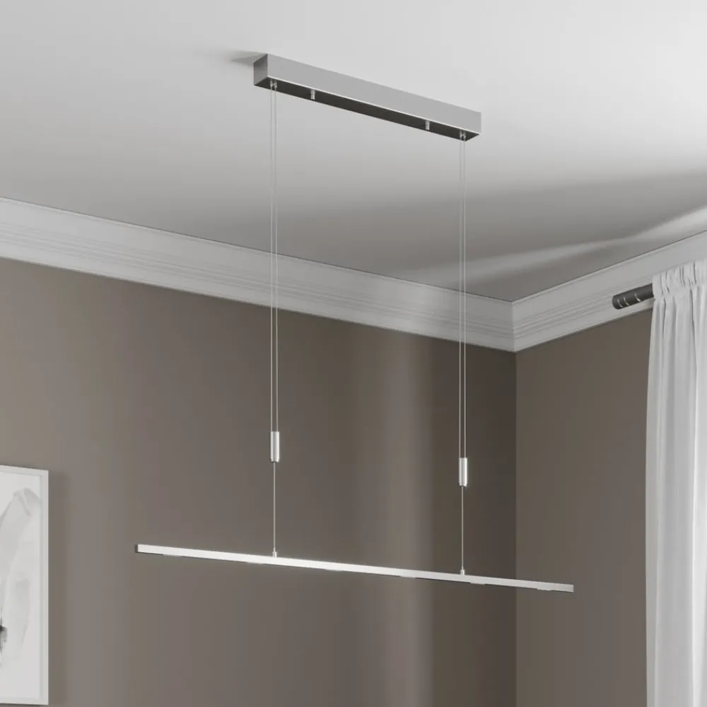 Lucande Arbejdsrum/Kontor|Pendellamper > LED-hængelampe Arnik, 120 cm, nikkelfarvet, dæmpbar