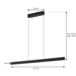 Pendellamper ^ Lucande LED-hængelampe Arvon, sort, 117 cm, dæmpbar, CCT