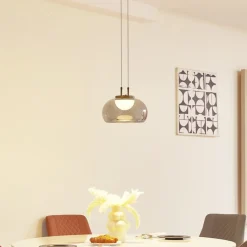 Lucande Pendellamper|Pendellamper > LED-hængelampe Dain, 1 lyskilde, røggrå, glas