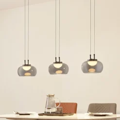 Pendellamper|Pendellamper ^ Lucande LED-hængelampe Dain, 3 lyskilder, røggrå, glas