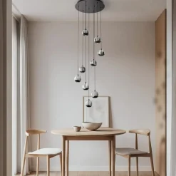 Lucande Pendellamper > LED-hængelampe Hayley, sort, 9 lyskilder, glas