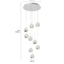 Pendellamper ^ Lucande LED-hængelampe Hayley, Ø 40 cm, 9 lyskilder, krom, glas