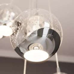Pendellamper ^ Lucande LED-hængelampe Hayley, Ø 40 cm, 9 lyskilder, krom, glas